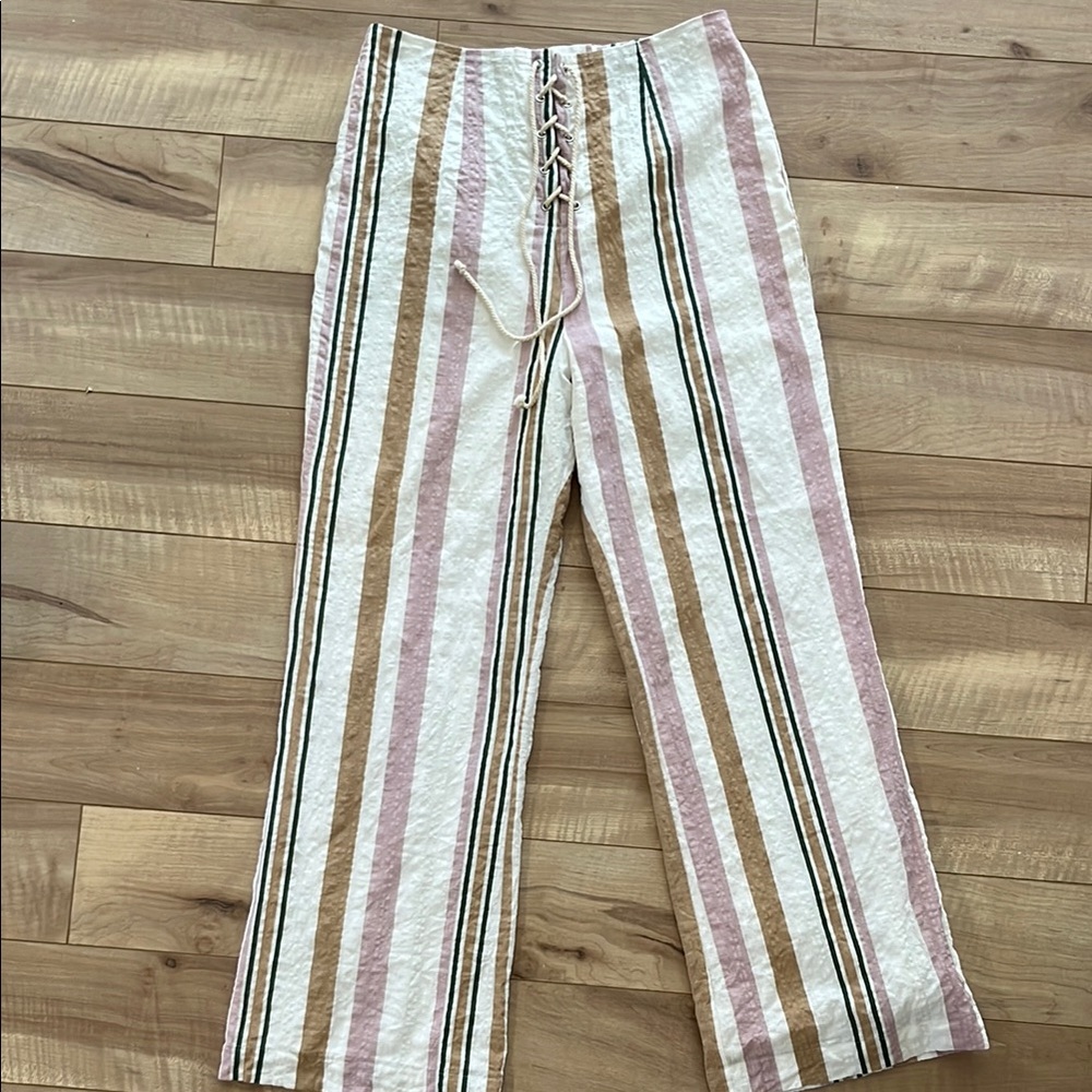 Privacy Please Striped Ankle Pants - Pink, White, Tan